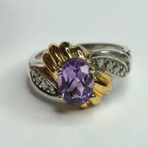 Sterling Silver 925‎ Ring  Gold Plating Purple Amethyst  YKL 6.25  Vintage